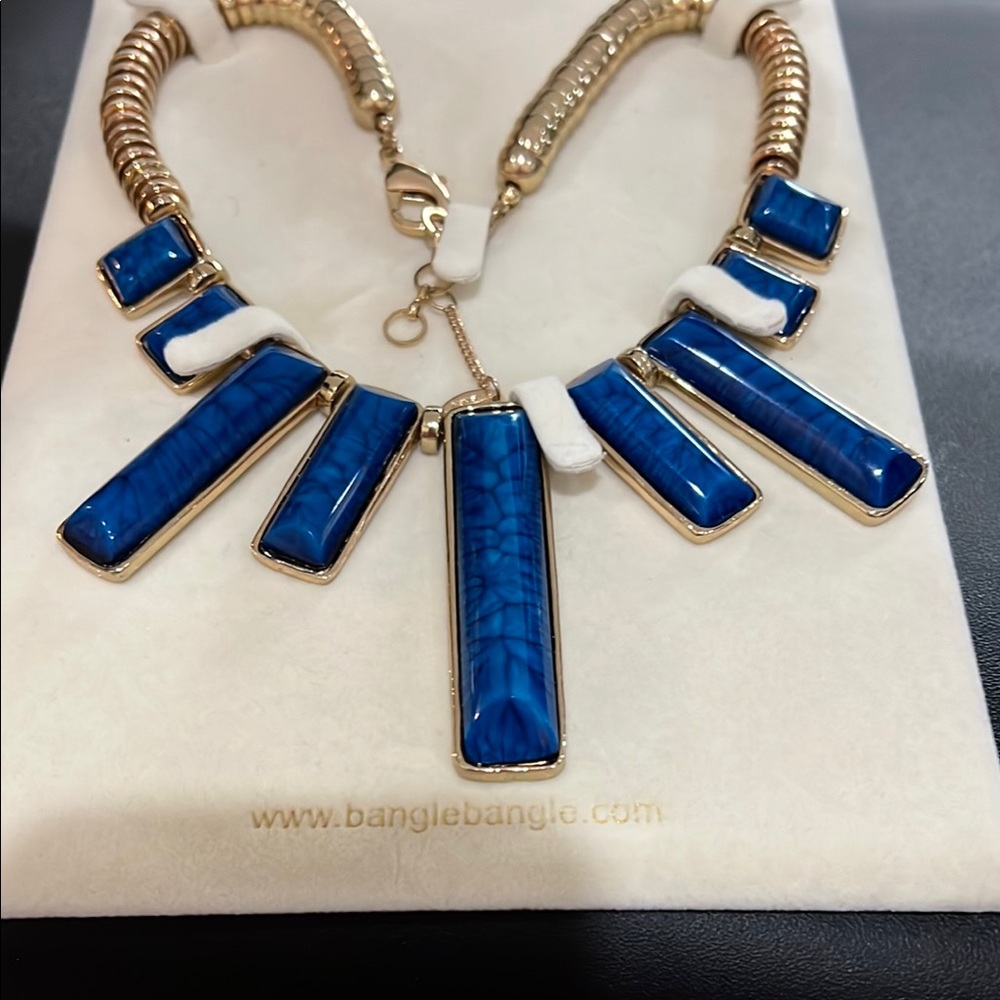 Not for sale this is for a bundle! Modern Blue Lapis and Gold Geometric Necklace